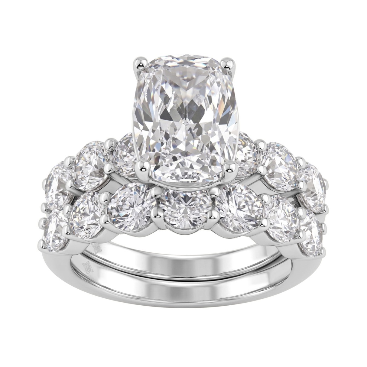 14K White Gold 7.00CT Elongated Cushion & Round Cu...