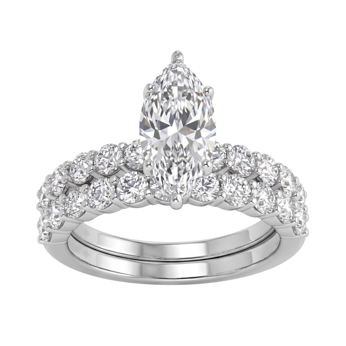 Solid 14K White Gold 3.00CT Marquise & Round Lab-Grown Diamond Ladies Engagement Bridal Set (Color F-G -Clarity VS1/VS2)