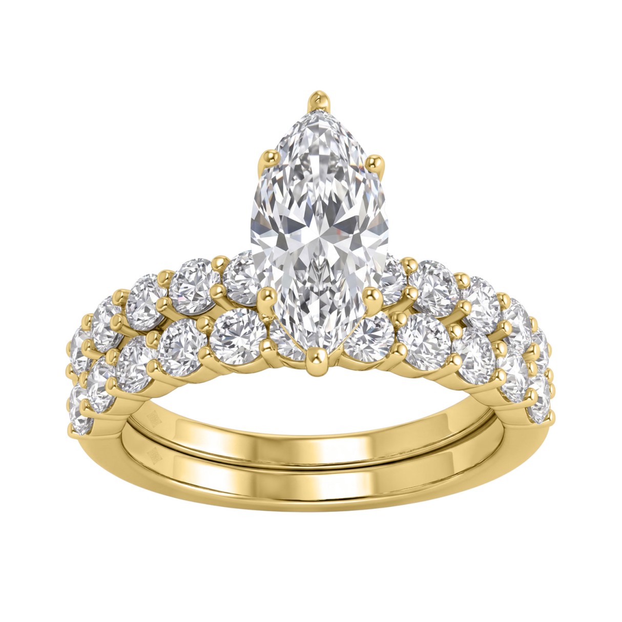 Solid 14K Yellow Gold 3.00CT Marquise & Round Lab-Grown Diamond Ladies Engagement Bridal Set (Color F-G -Clarity VS1/VS2)