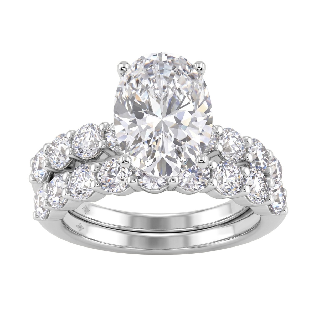 14K White Gold 5.00CT Oval & Round Cut Lab Grown Diamond Ladies Engagement Wedding Bridal Sets (Color F-G -Clarity VS1/VS2)