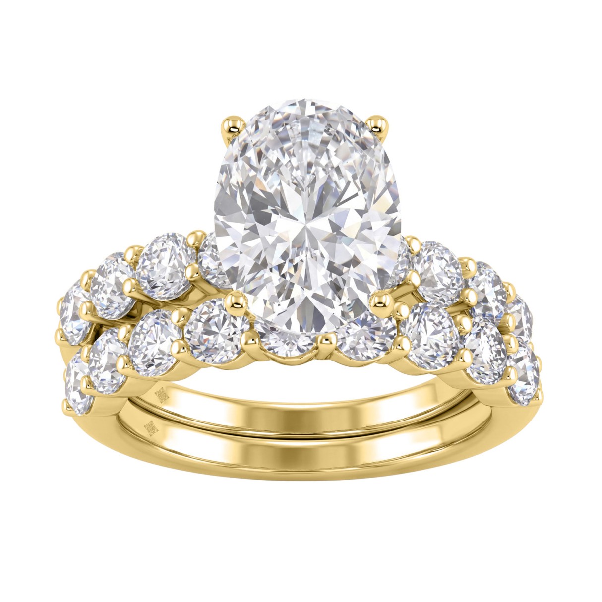 14K Yellow Gold 5.00CT Oval & Round Cut Lab Grown Diamond Ladies Engagement Wedding Bridal Sets (Color F-G -Clarity VS1/VS2)