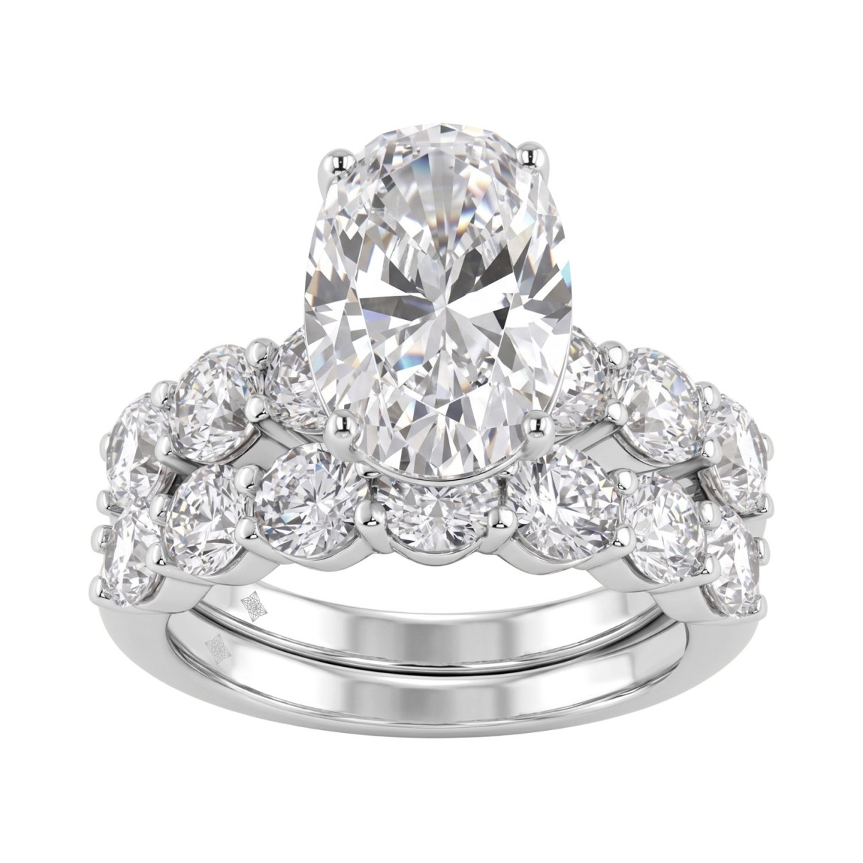 14K White Gold 7.00CT Oval & Round Cut Lab Grown D...