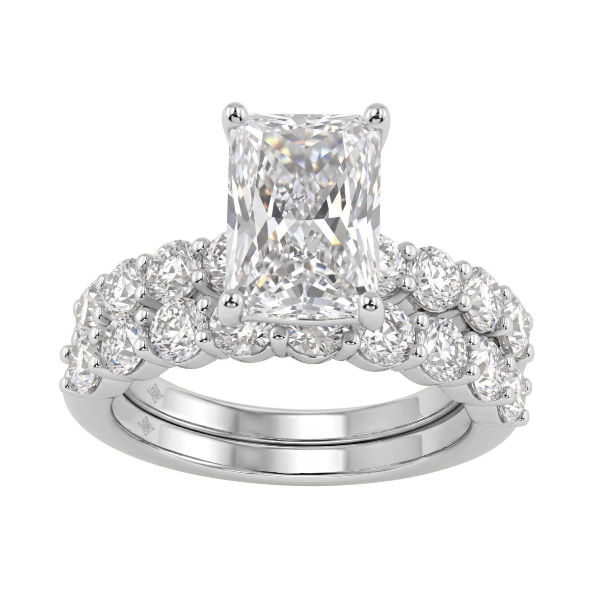 Solid 14K White Gold 5.00CT Radiant & Round Lab-Grown Diamond Ladies Engagement Bridal Set (Color F-G -Clarity VS1/VS2)