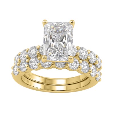 Solid 14K Yellow Gold 5.00CT Radiant & Round Lab-Grown Diamond Ladies Engagement Bridal Set (Color F-G -Clarity VS1/VS2)