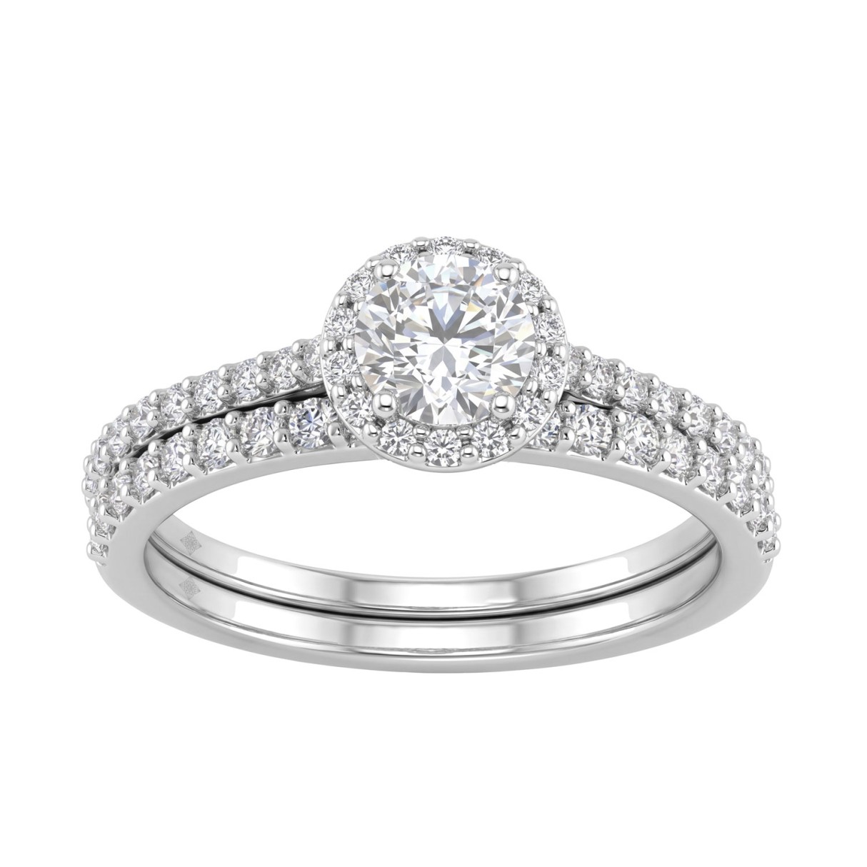 14K White Gold 1.00ct Round Lab-Grown Diamond Ladies Engagement Bridal Set (Color F-G -Clarity VS1/VS2)