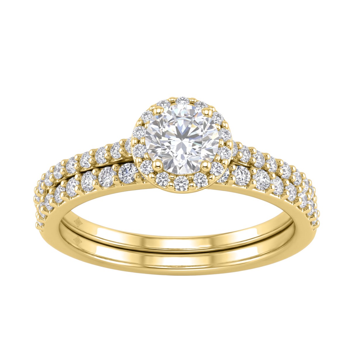 14K Yellow Gold 1.00ct Round Lab-Grown Diamond Ladies Engagement Bridal Set (Color F-G -Clarity VS1/VS2)