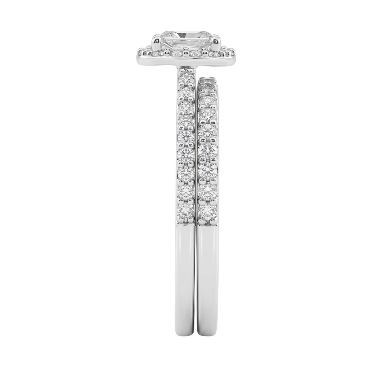 14K White Gold 1.00CT Elongated Cushion & Round Lab-Grown Diamond Ladies Halo Engagement Bridal Set (Color F-G -Clarity VS1/VS2)