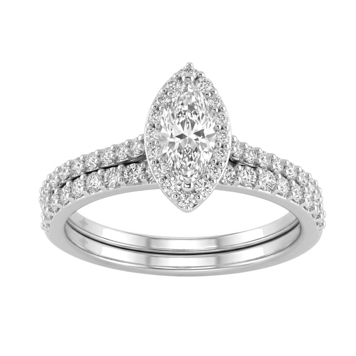 10K White Gold 1.00CT Marquise & Round Lab-Grown Diamond Ladies Halo Engagement Bridal Set (Color F-G -Clarity VS1/VS2)
