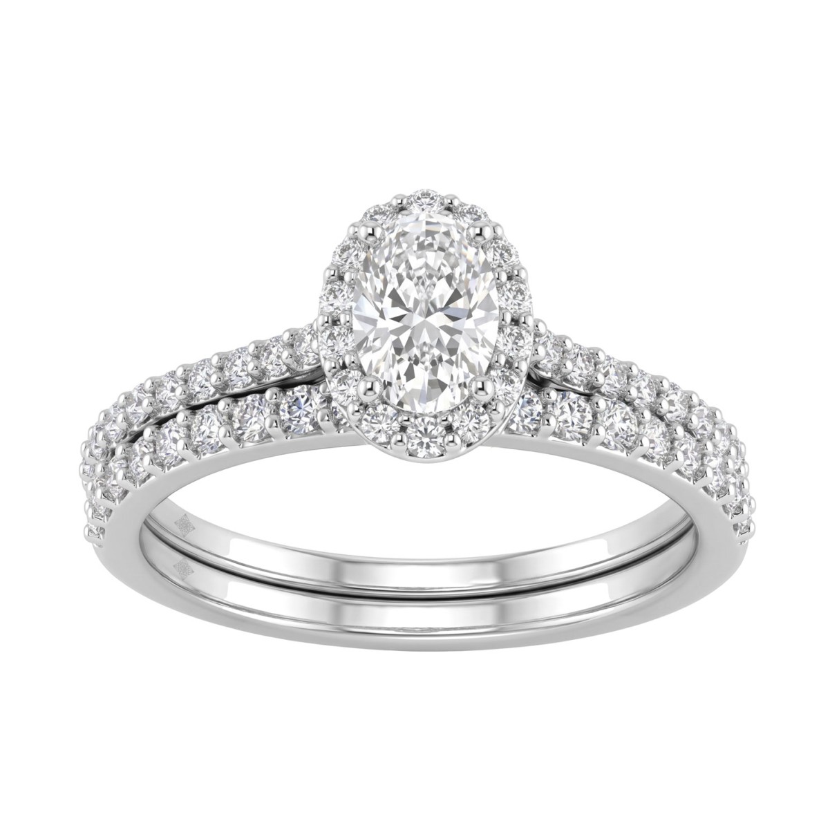 10K White Gold 1.00CT Oval & Round Lab-Grown Diamond Ladies Halo Engagement Bridal Set (Color F-G -Clarity VS1/VS2)