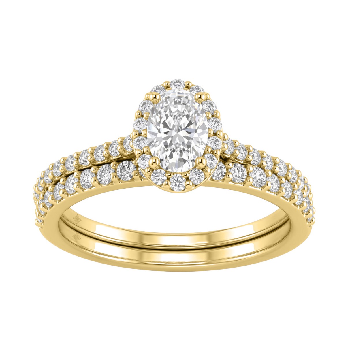 10K Yellow Gold 1.00CT Oval & Round Lab-Grown Diamond Ladies Halo Engagement Bridal Set (Color F-G -Clarity VS1/VS2)