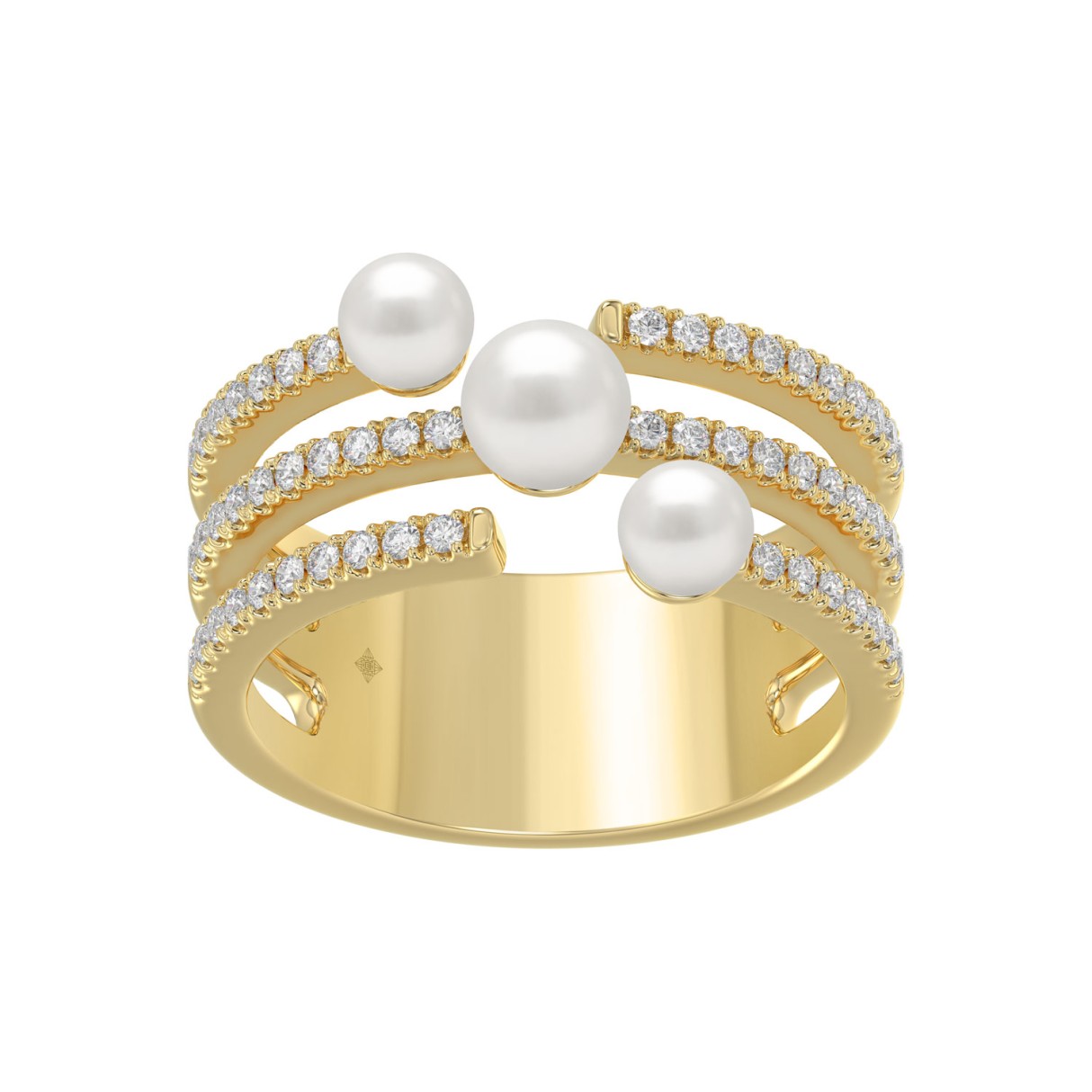 0.33ct Round Lab Grown Diamond & Pearl Ladies Band Real 10K Yellow Gold (Color F-G -Clarity VS1/VS2)