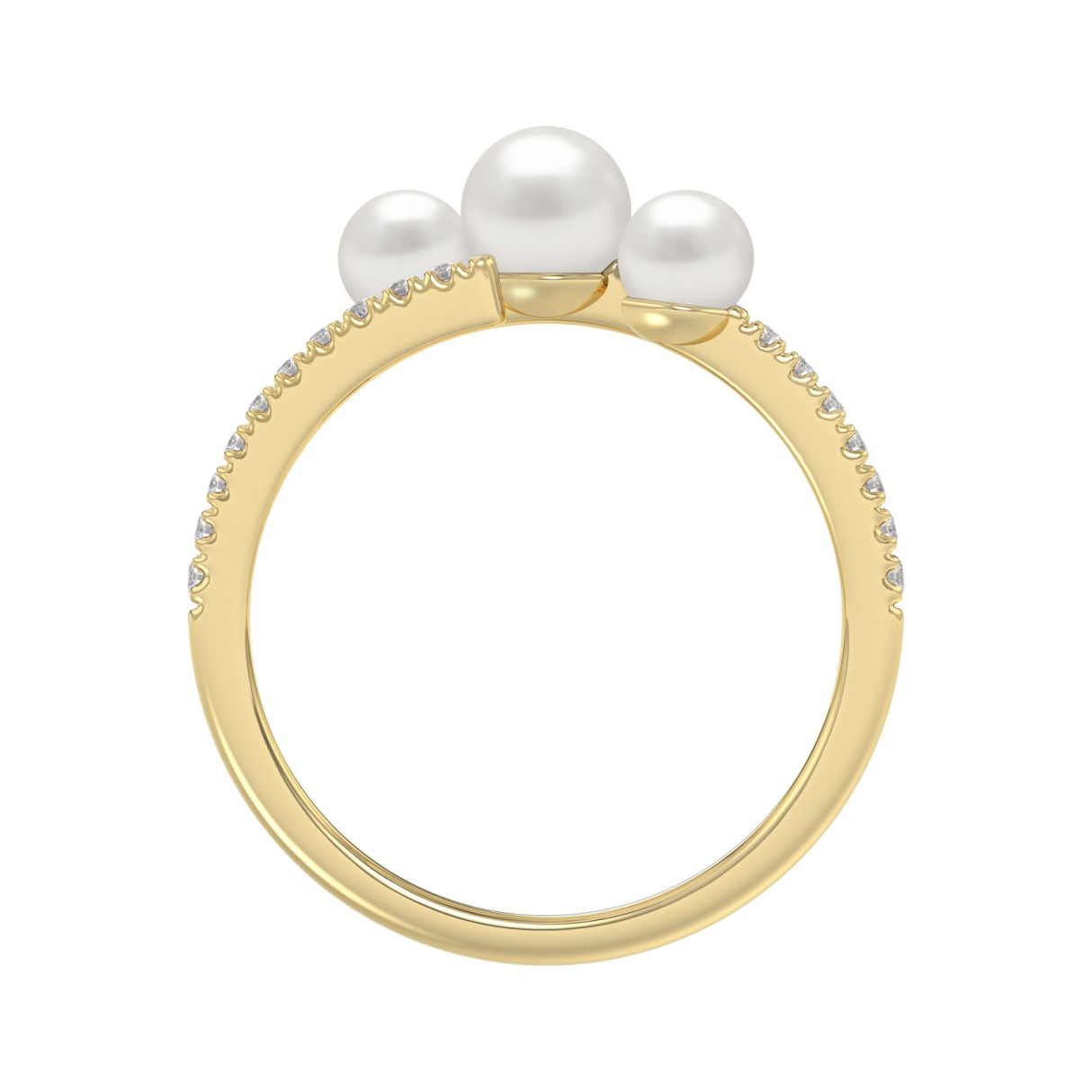 0.33ct Round Lab Grown Diamond & Pearl Ladies Band Real 10K Yellow Gold (Color F-G -Clarity VS1/VS2)