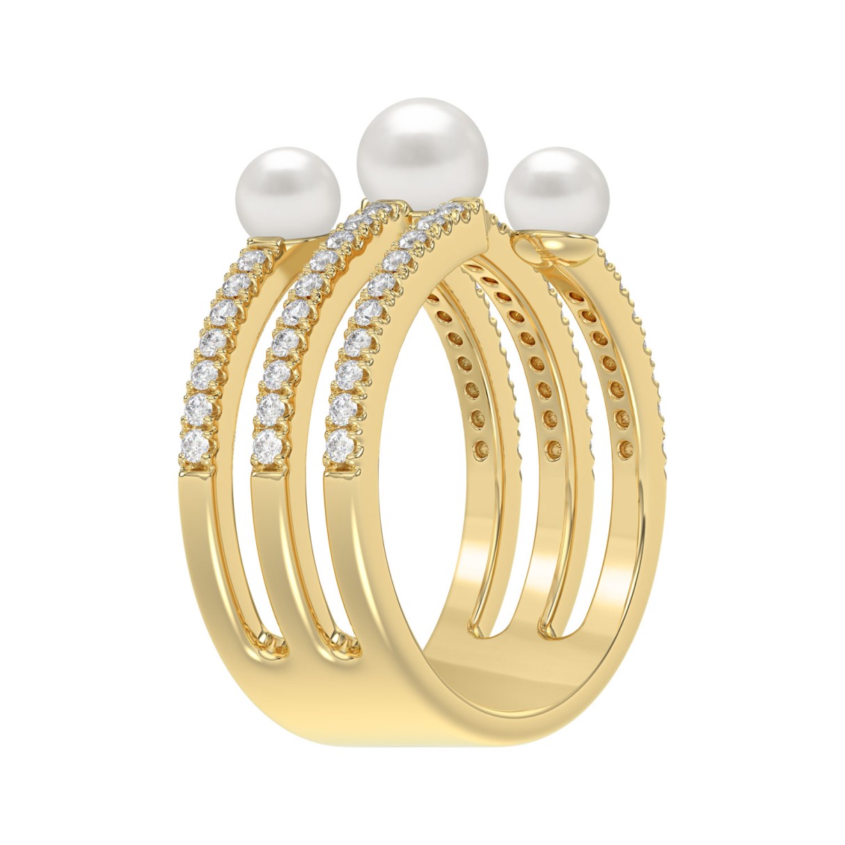 0.33ct Round Lab Grown Diamond & Pearl Ladies Band Real 10K Yellow Gold (Color F-G -Clarity VS1/VS2)