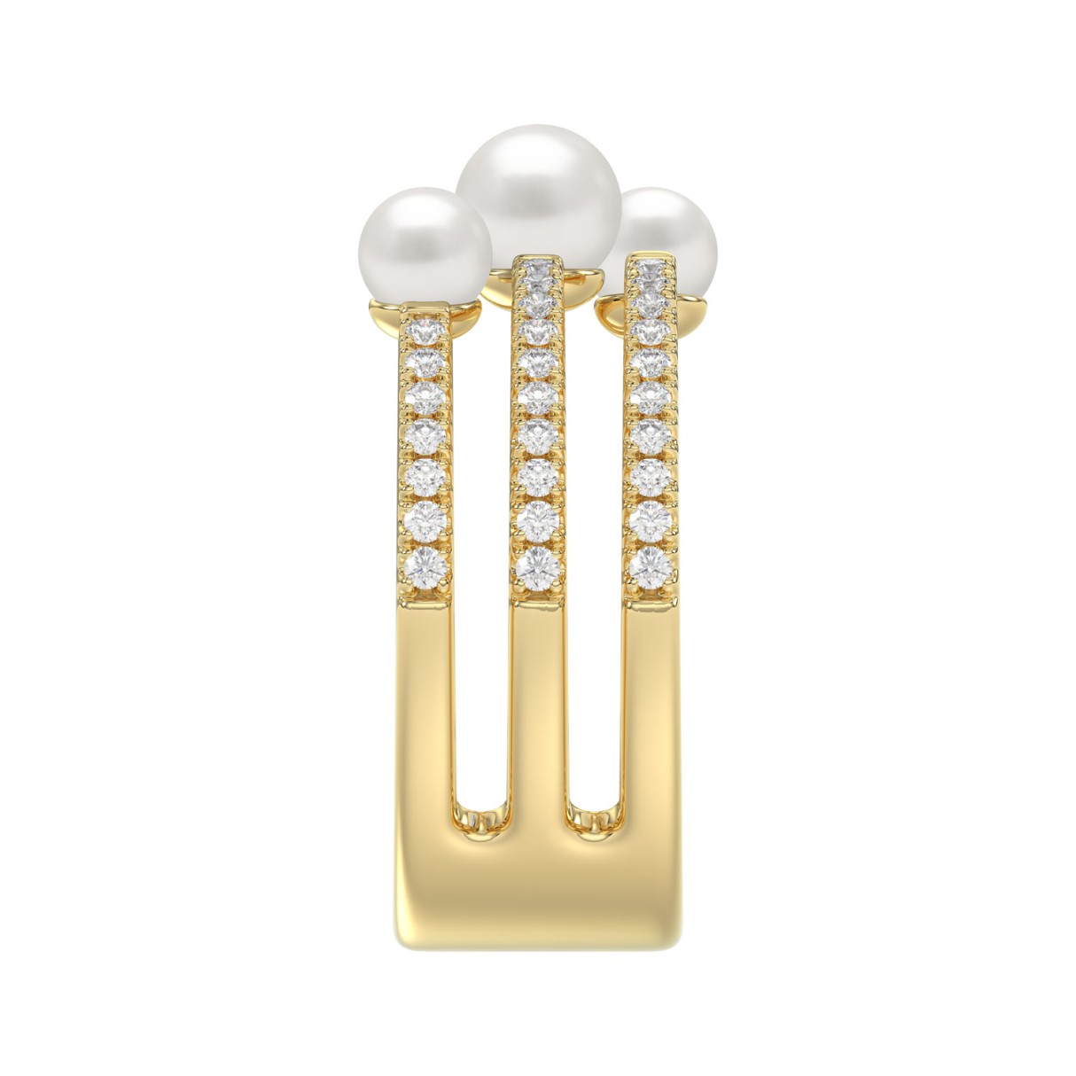 0.33ct Round Lab Grown Diamond & Pearl Ladies Band Real 10K Yellow Gold (Color F-G -Clarity VS1/VS2)
