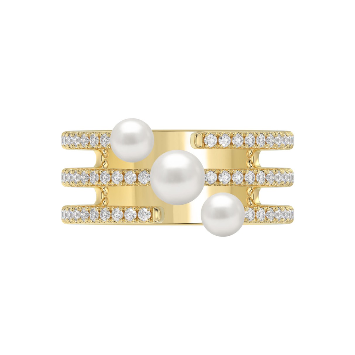 0.33ct Round Lab Grown Diamond & Pearl Ladies Band Real 10K Yellow Gold (Color F-G -Clarity VS1/VS2)