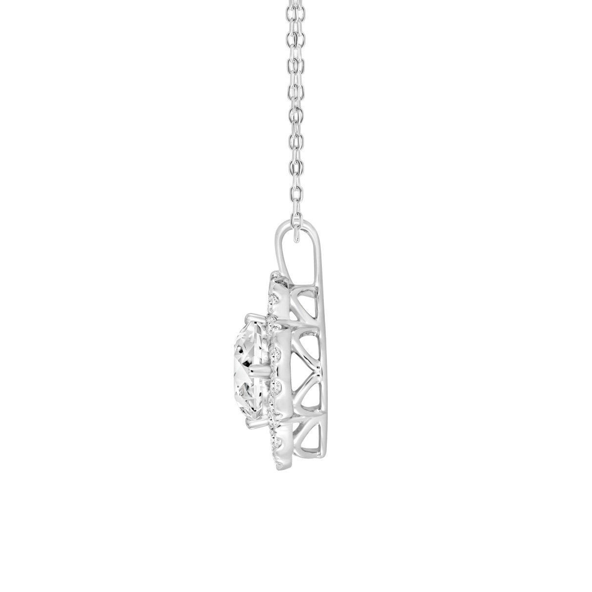 LADIES PENDANT WITH CHAIN 1 1/3CT ROUND DIAMOND 14K WHITE GOLD (CENTER STONE ROUND DIAMOND 1CT)