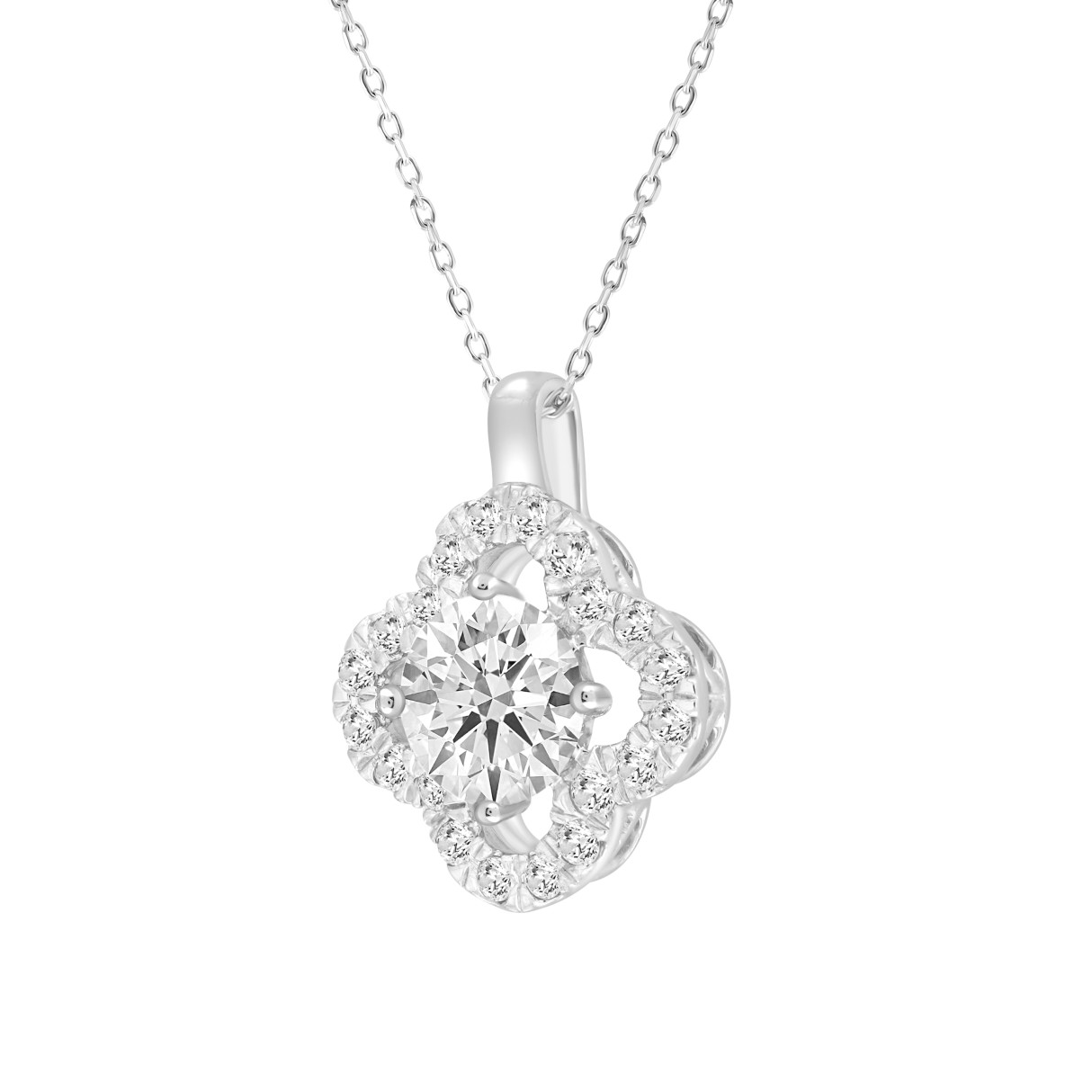 LADIES PENDANT WITH CHAIN 1 1/3CT ROUND DIAMOND 14K WHITE GOLD (CENTER STONE ROUND DIAMOND 1CT)