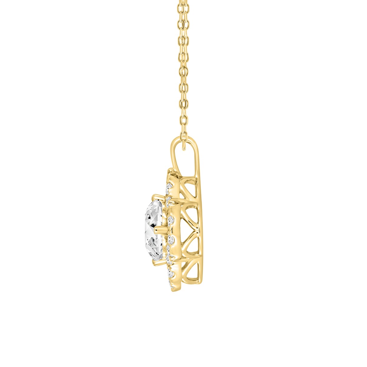 LADIES PENDANT WITH CHAIN 1 1/3CT ROUND DIAMOND 14K YELLOW GOLD (CENTER STONE ROUND DIAMOND 1CT)