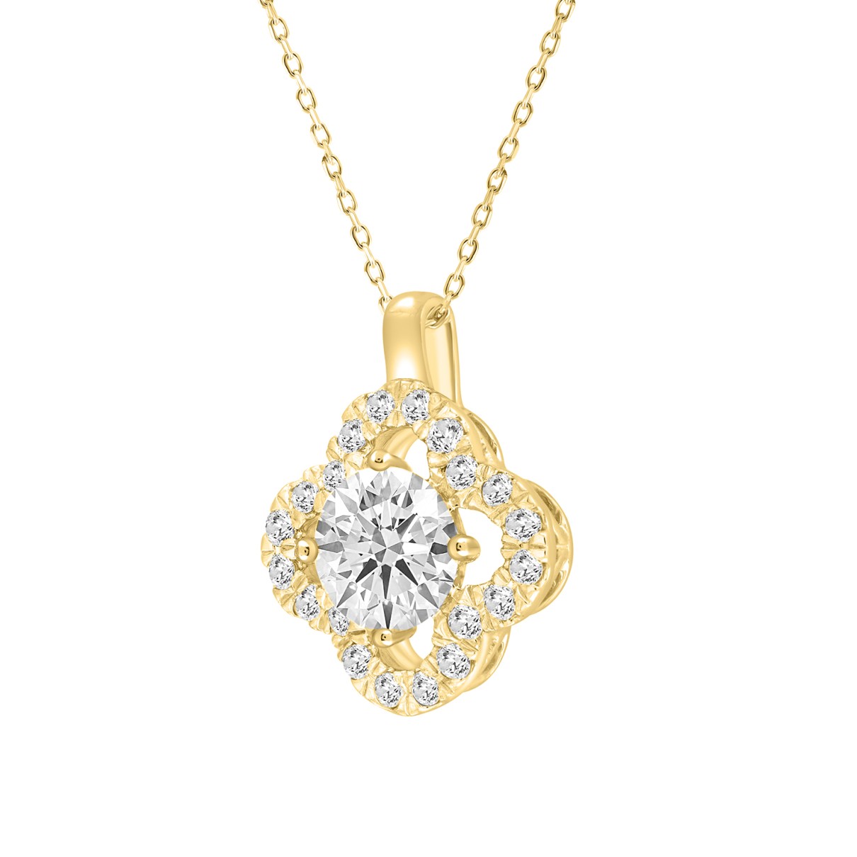 LADIES PENDANT WITH CHAIN 1 1/3CT ROUND DIAMOND 14K YELLOW GOLD (CENTER STONE ROUND DIAMOND 1CT)