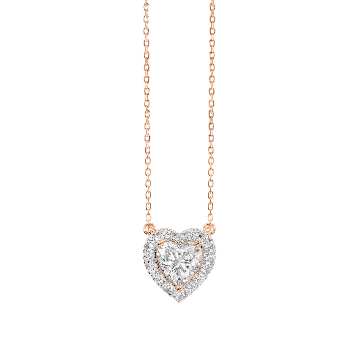 LADIES NECKLACE 1 1/4CT ROUND DIAMOND 14K ROSE GOLD (CENTER STONE HEART DIAMOND 1CT)