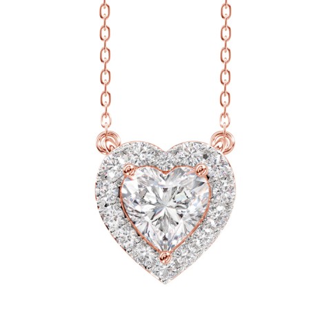 LADIES NECKLACE 1 1/4CT ROUND DIAMOND 14K ROSE GOLD (CENTER STONE HEART DIAMOND 1CT)