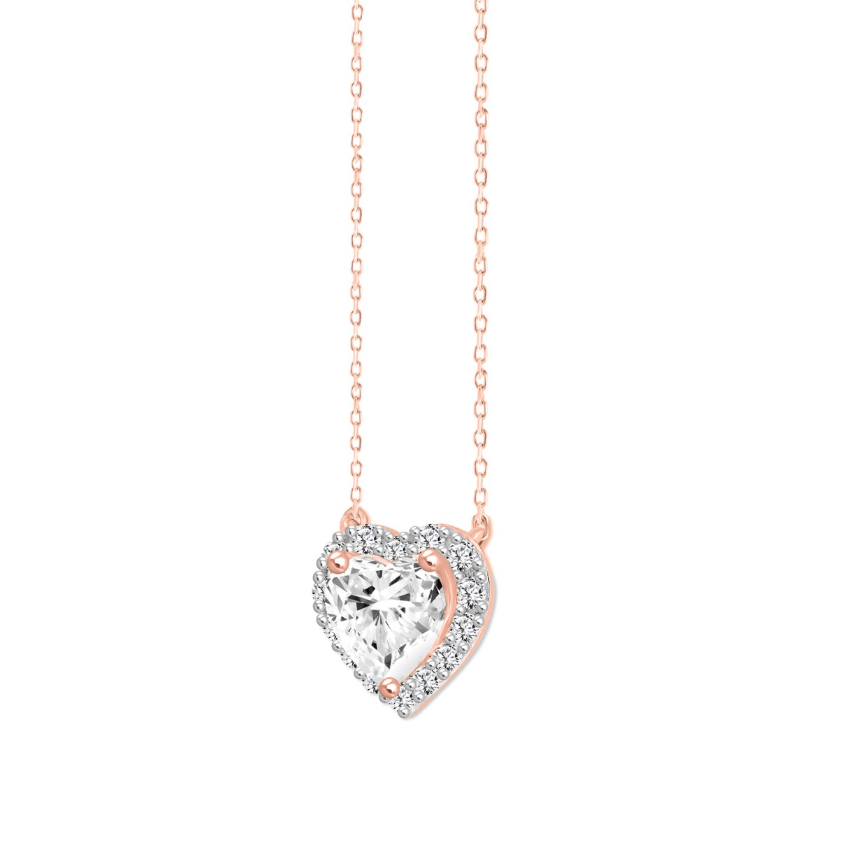 LADIES NECKLACE 1 1/4CT ROUND DIAMOND 14K ROSE GOLD (CENTER STONE HEART DIAMOND 1CT)