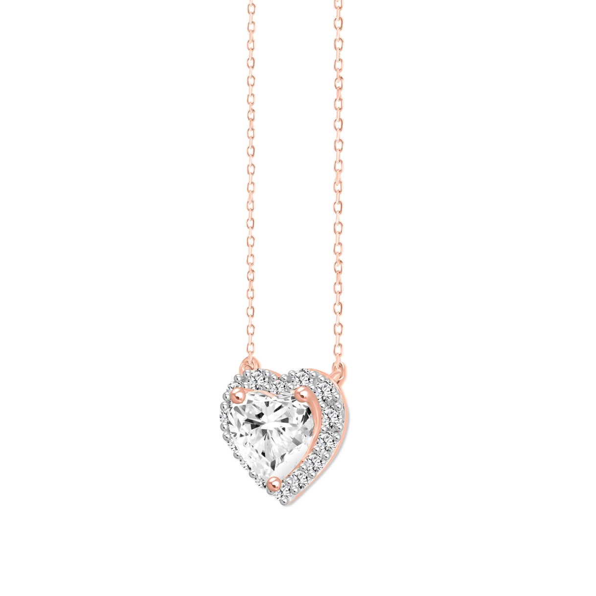 LADIES NECKLACE 1 1/4CT ROUND DIAMOND 14K ROSE GOLD (CENTER STONE HEART DIAMOND 1CT)