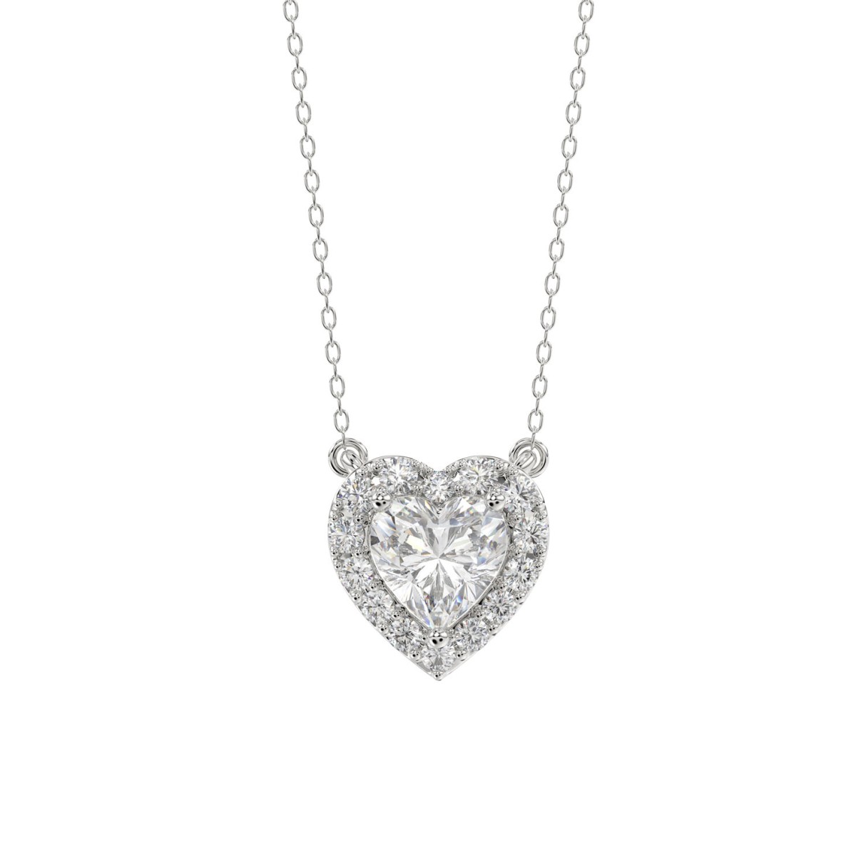 LADIES NECKLACE 1 1/4CT ROUND DIAMOND 14K WHITE GOLD (CENTER STONE HEART DIAMOND 1CT)