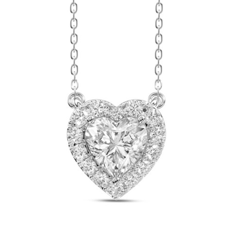 LADIES NECKLACE 1 1/4CT ROUND DIAMOND 14K WHITE GOLD (CENTER STONE HEART DIAMOND 1CT)