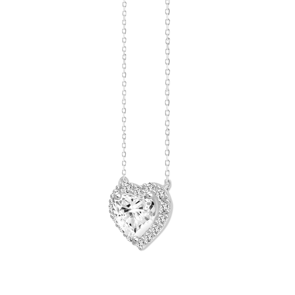 LADIES NECKLACE 1 1/4CT ROUND DIAMOND 14K WHITE GOLD (CENTER STONE HEART DIAMOND 1CT)