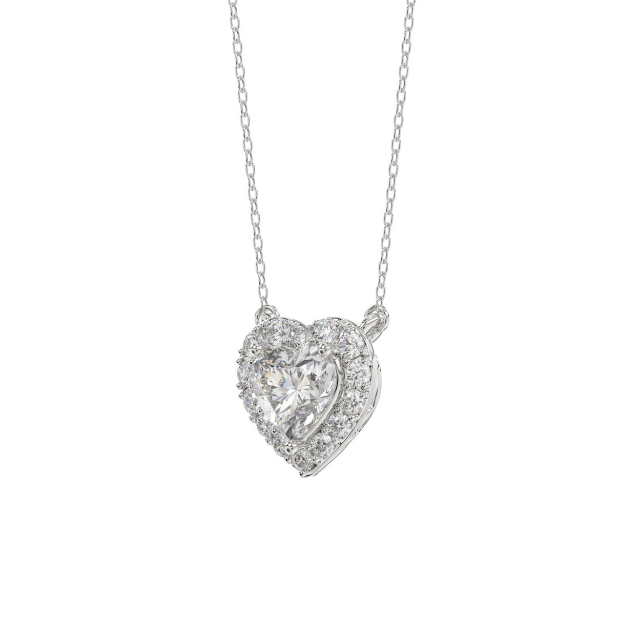 LADIES NECKLACE 1 1/4CT ROUND DIAMOND 14K WHITE GOLD (CENTER STONE HEART DIAMOND 1CT)