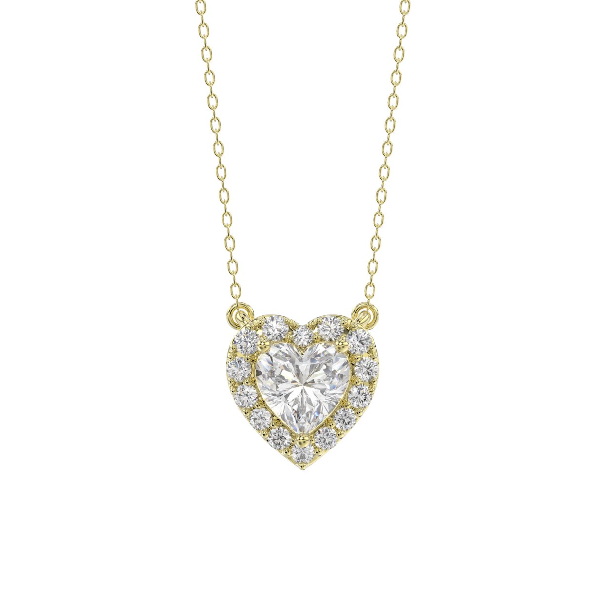 LADIES NECKLACE 1 1/4CT ROUND DIAMOND 14K YELLOW GOLD (CENTER STONE HEART DIAMOND 1CT)