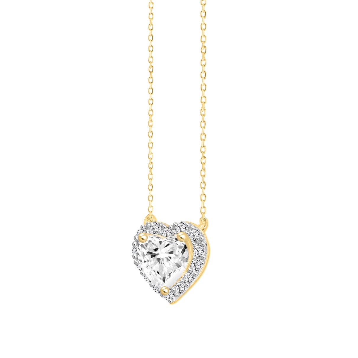 LADIES NECKLACE 1 1/4CT ROUND DIAMOND 14K YELLOW GOLD (CENTER STONE HEART DIAMOND 1CT)