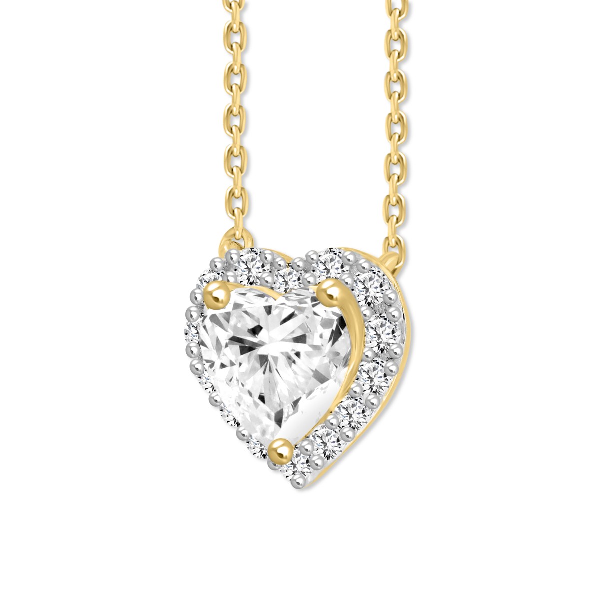 LADIES NECKLACE 1 1/4CT ROUND DIAMOND 14K YELLOW GOLD (CENTER STONE HEART DIAMOND 1CT)