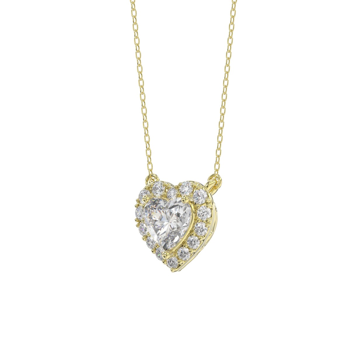 LADIES NECKLACE 1 1/4CT ROUND DIAMOND 14K YELLOW GOLD (CENTER STONE HEART DIAMOND 1CT)