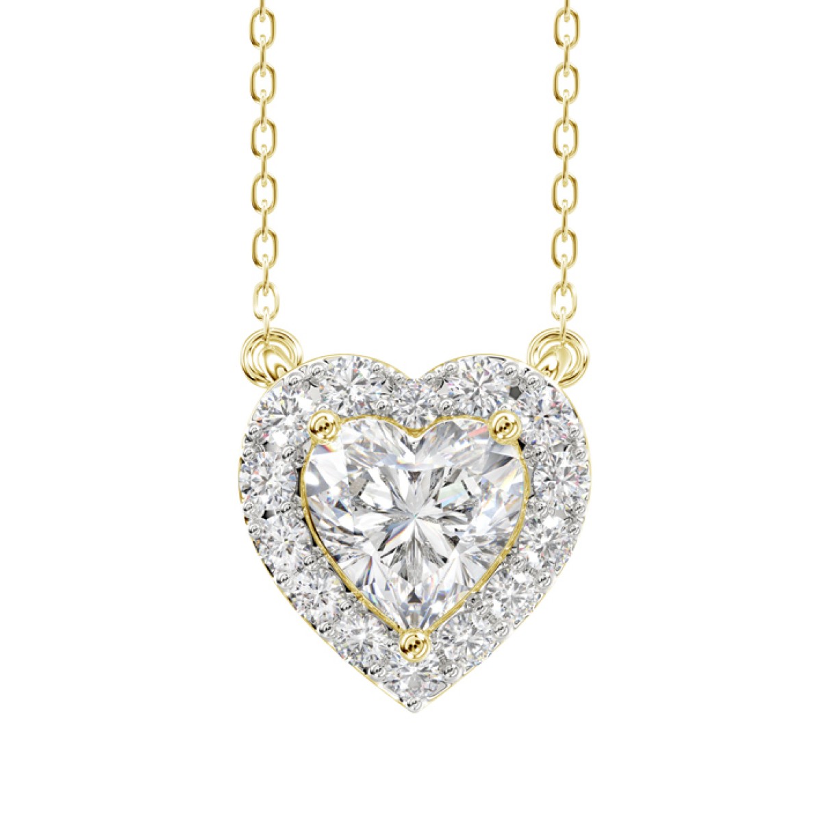 LADIES NECKLACE 1 1/4CT ROUND DIAMOND 14K YELLOW GOLD (CENTER STONE HEART DIAMOND 1CT)