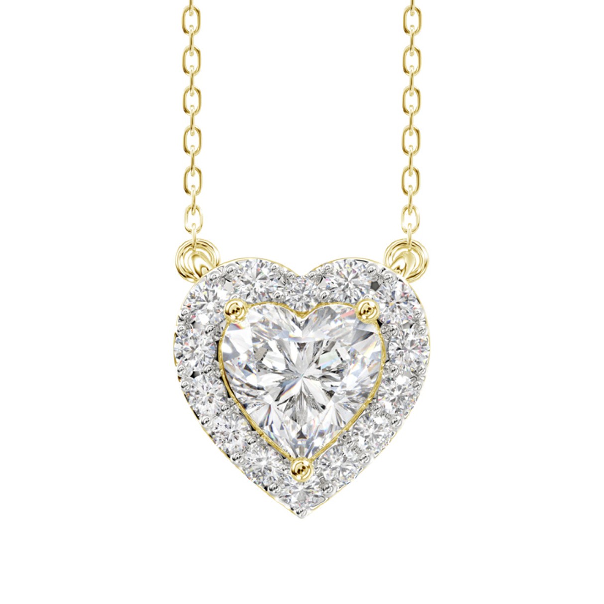 LADIES NECKLACE 1 1/4CT ROUND DIAMOND 14K YELLOW GOLD (CENTER STONE HEART DIAMOND 1CT)