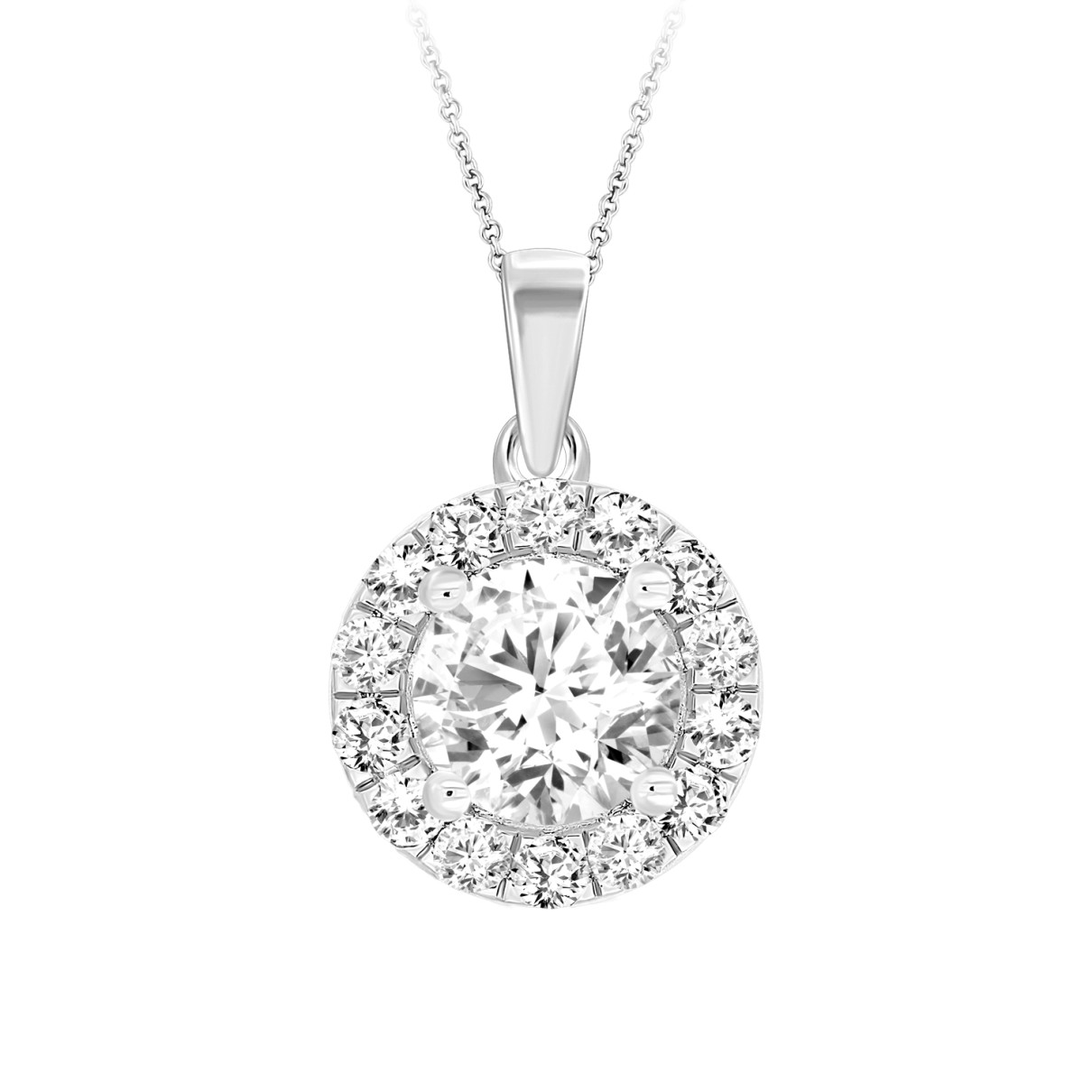 LADIES PENDANT WITH CHAIN 1CT ROUND DIAMOND 14K WH...