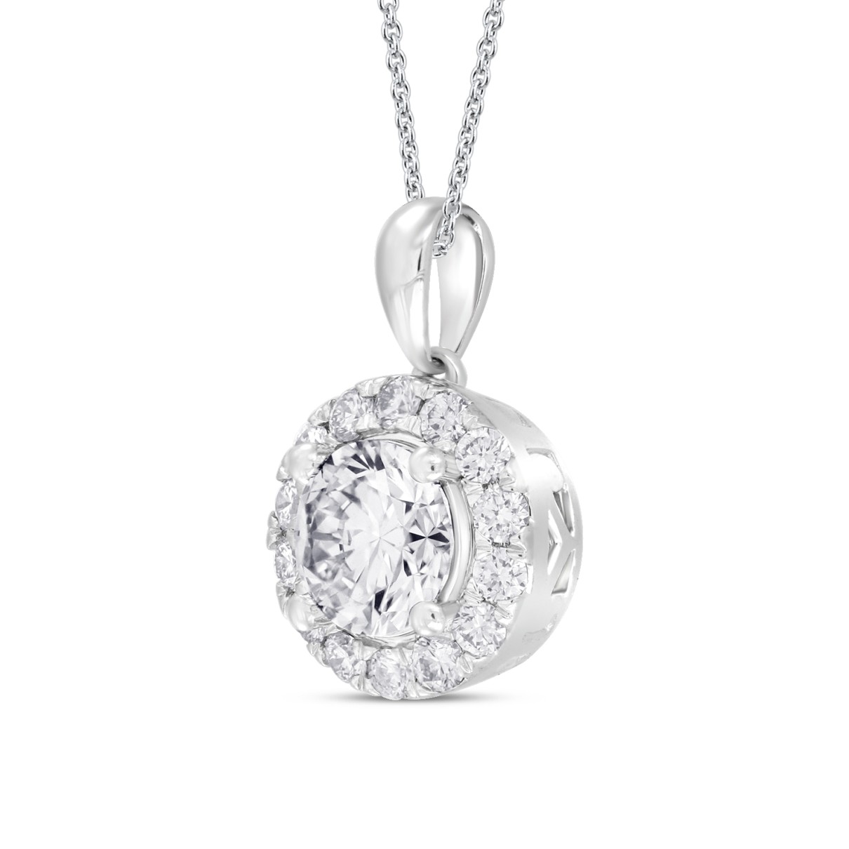 LADIES PENDANT WITH CHAIN 1CT ROUND DIAMOND 14K WHITE GOLD (CENTER STONE ROUND DIAMOND 3/4CT )