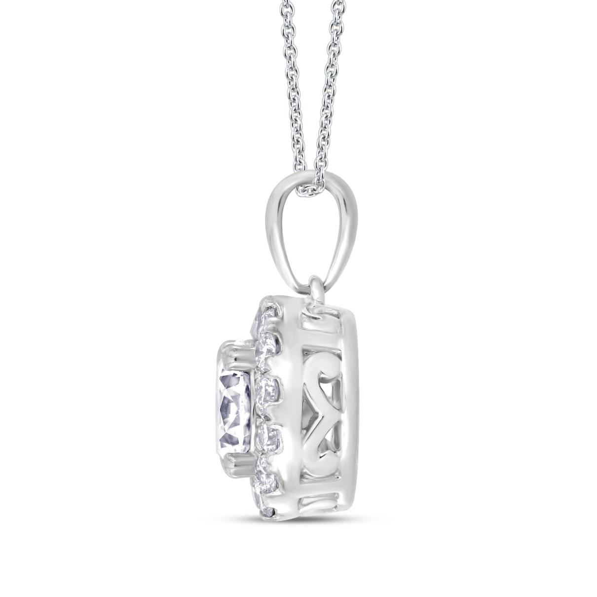 LADIES PENDANT WITH CHAIN 1CT ROUND DIAMOND 14K WHITE GOLD (CENTER STONE ROUND DIAMOND 3/4CT )