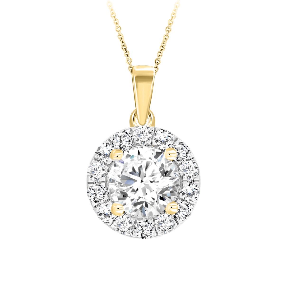 LADIES PENDANT WITH CHAIN 1CT ROUND DIAMOND 14K YE...