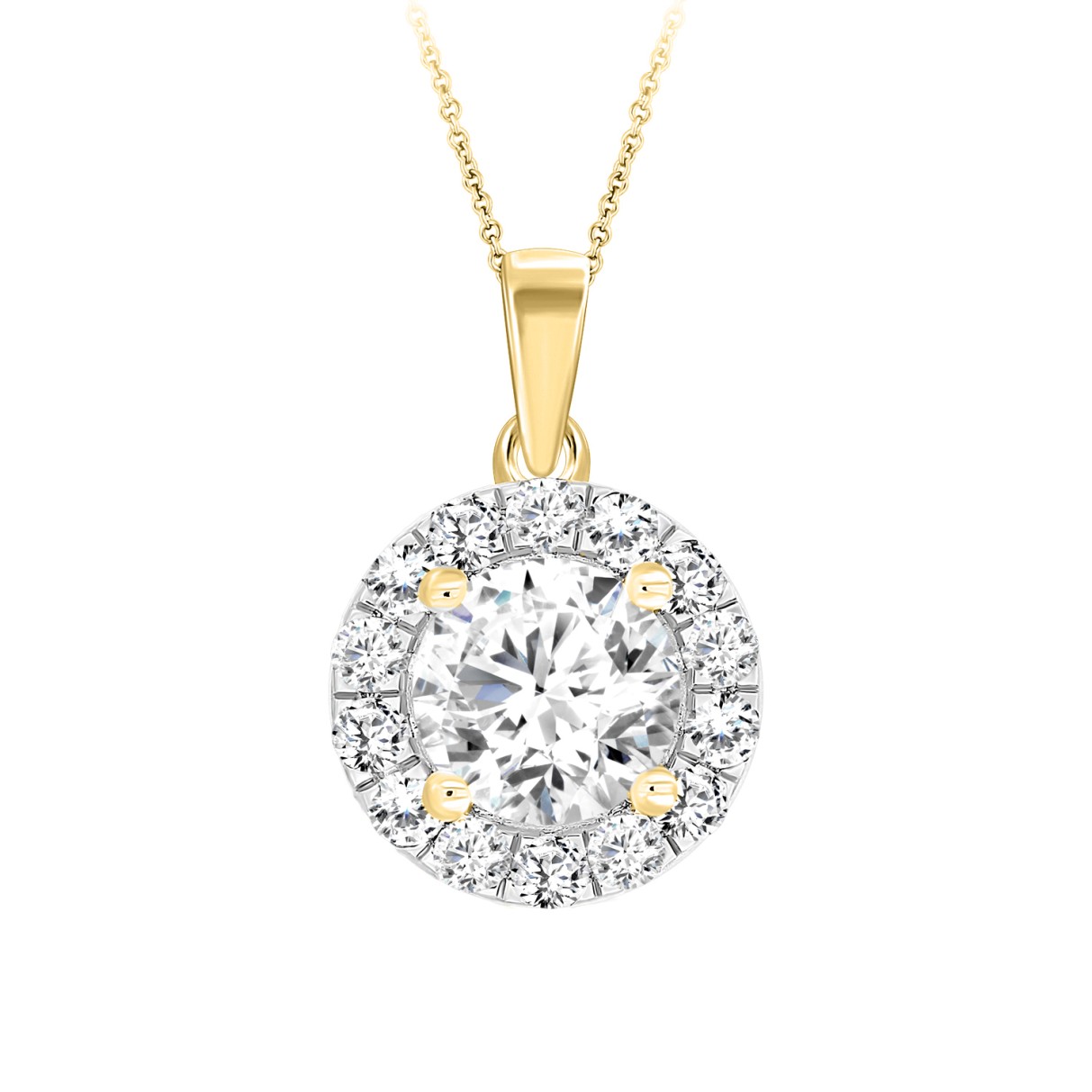 LADIES PENDANT WITH CHAIN 1CT ROUND DIAMOND 14K YELLOW GOLD (CENTER STONE ROUND DIAMOND 3/4CT )