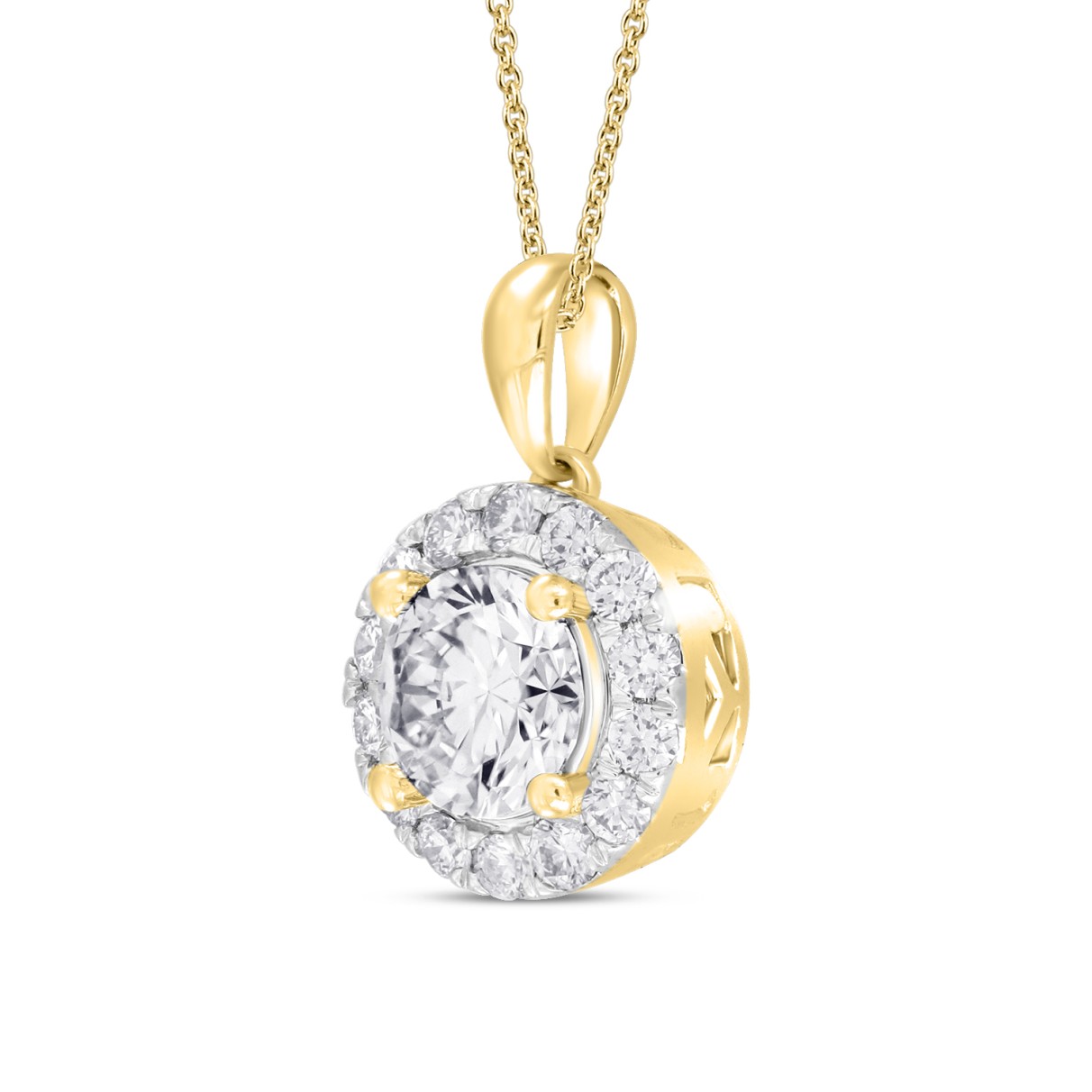 LADIES PENDANT WITH CHAIN 1CT ROUND DIAMOND 14K YELLOW GOLD (CENTER STONE ROUND DIAMOND 3/4CT )