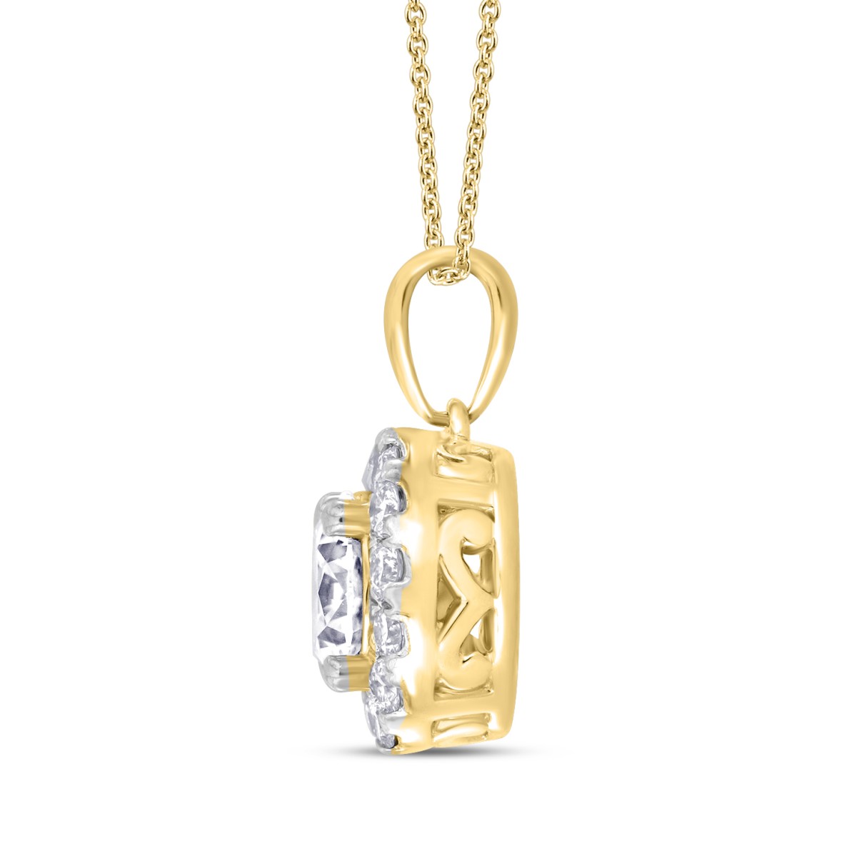 LADIES PENDANT WITH CHAIN 1CT ROUND DIAMOND 14K YELLOW GOLD (CENTER STONE ROUND DIAMOND 3/4CT )