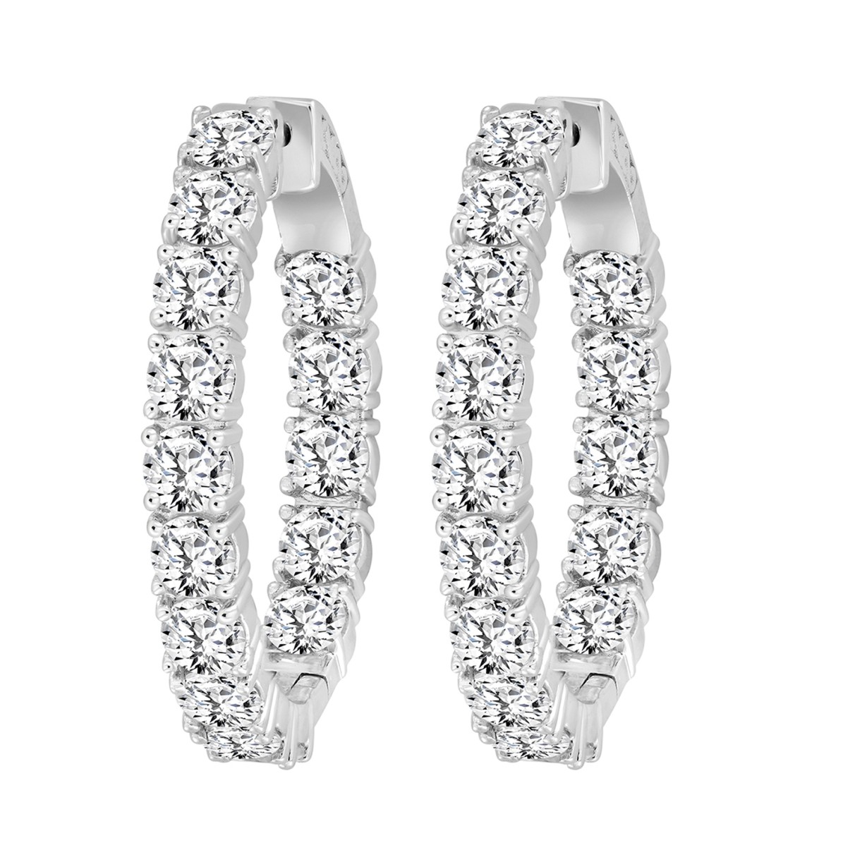 LADIES HOOP EARRINGS 9CT ROUND DIAMOND 14K WHITE GOLD