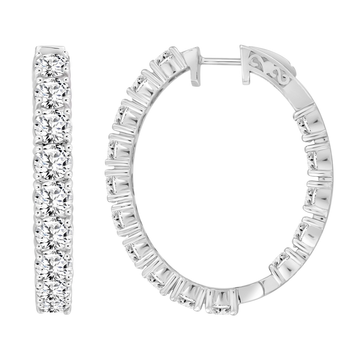 LADIES HOOP EARRINGS 9CT ROUND DIAMOND 14K WHITE GOLD