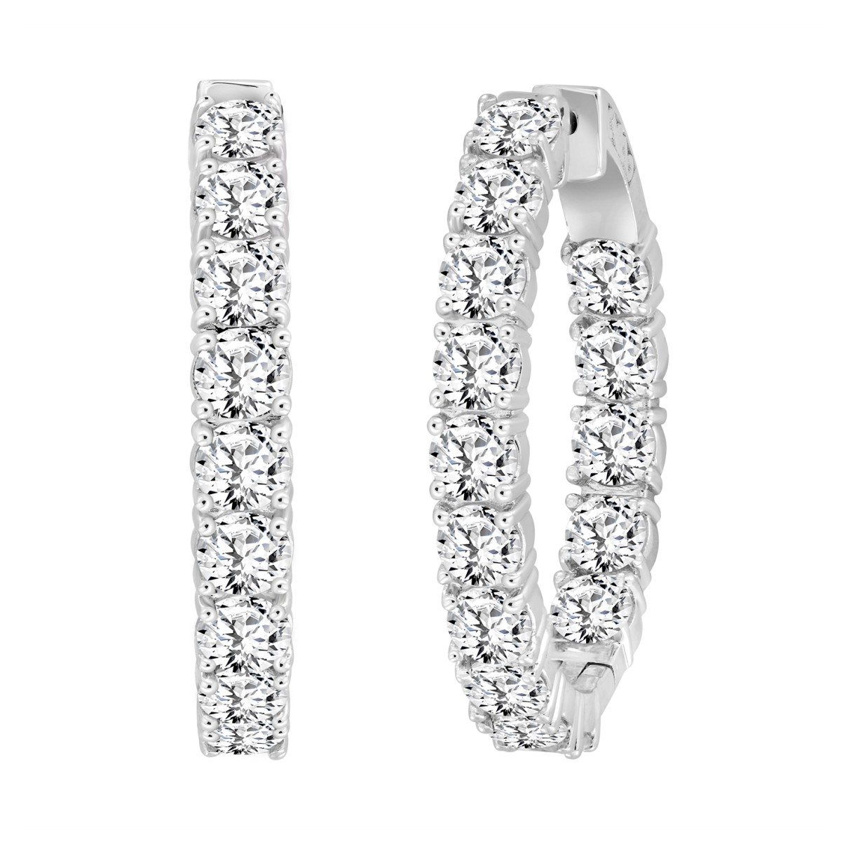 LADIES HOOP EARRINGS 9CT ROUND DIAMOND 14K WHITE GOLD