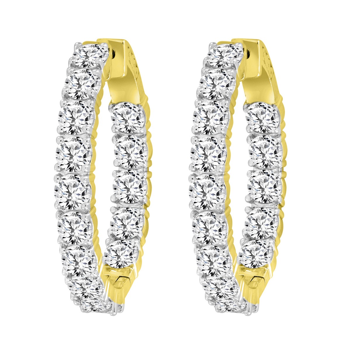 LADIES HOOP EARRINGS 9CT ROUND DIAMOND 14K YELLOW GOLD