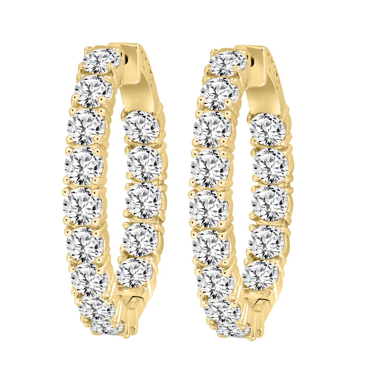LADIES HOOP EARRINGS 9CT ROUND DIAMOND 14K YELLOW GOLD