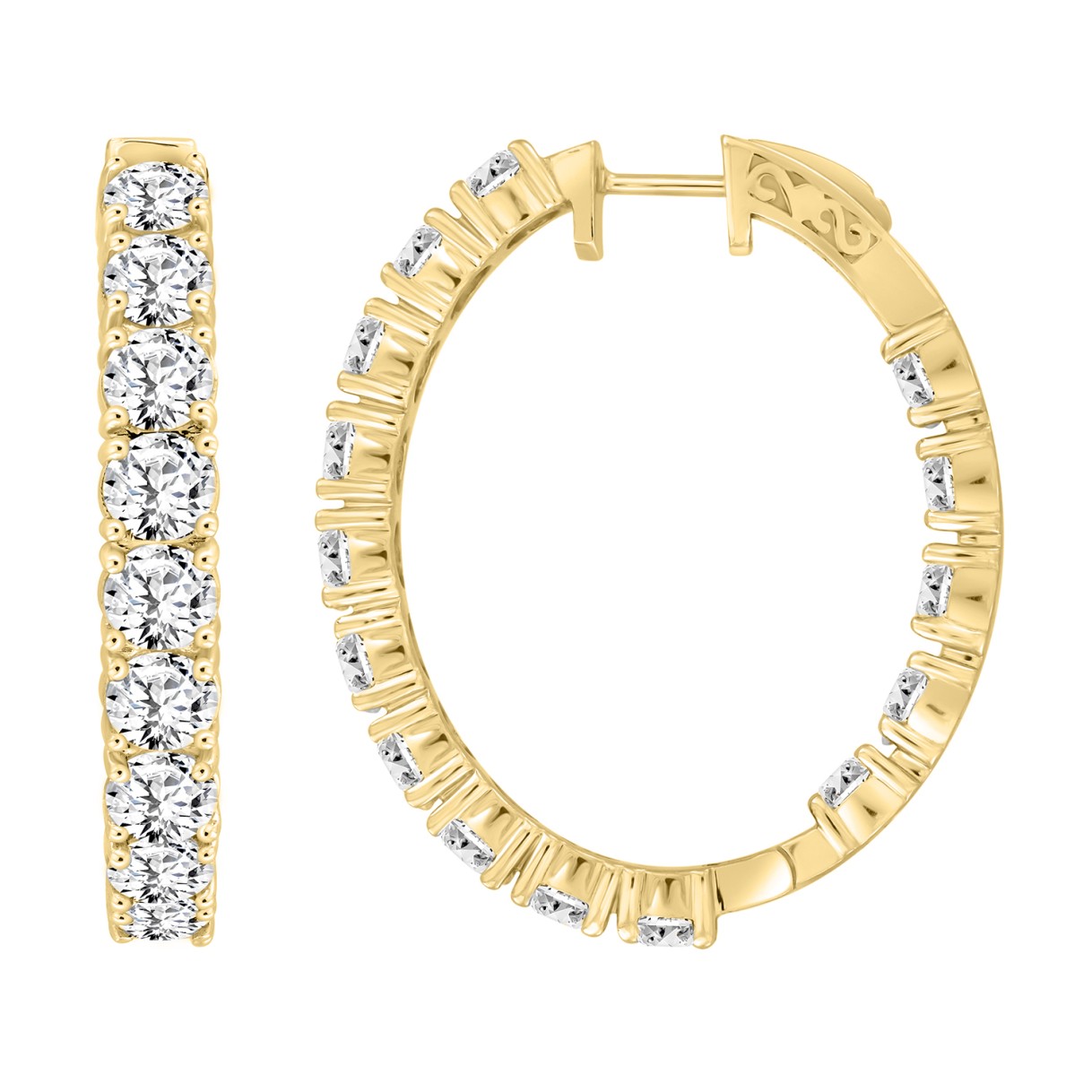 LADIES HOOP EARRINGS 9CT ROUND DIAMOND 14K YELLOW GOLD